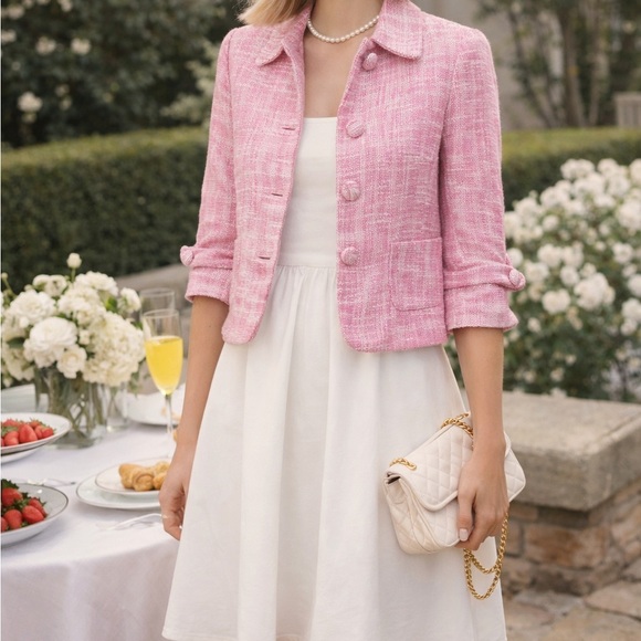 J. Crew Jackets & Blazers - J.Crew Waverly Pink Tweed Jacket Blazer Sz 2 Cropped Romantic Preppy
